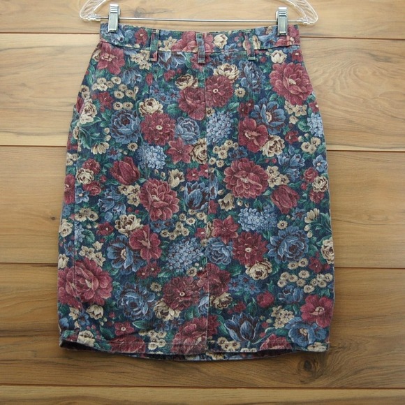 Vintage Vivalai Jeanswear Skirt Womens 10 Floral Cotton Denim Pencil USA 90s - Picture 4 of 11